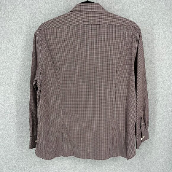 John Varvatos Mens Slim Fit Button Front Shirt Size 17.5 32/33 Black Red Plaid - Picture 2 of 13